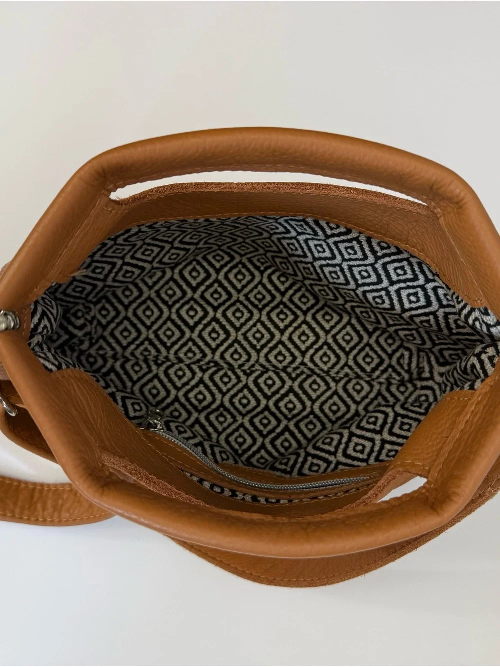 Elophina Purse Cognac Tan Pebbled Leather Purse Crossbody Clutch Bag Made In USA
